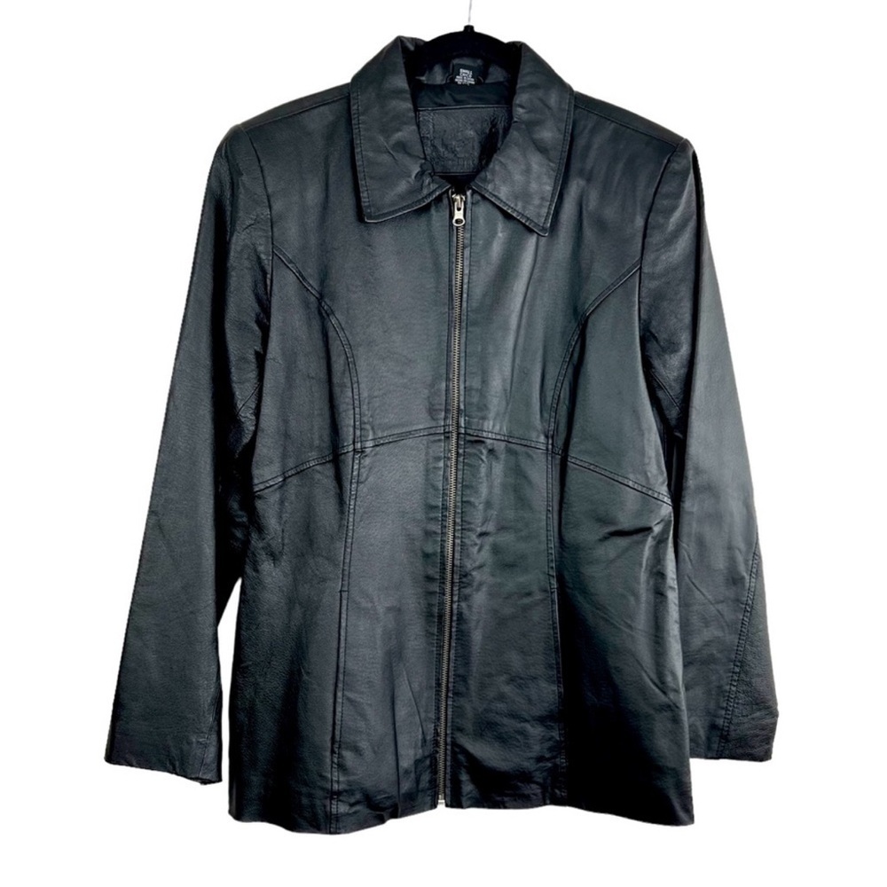 Jacqueline Ferrar Authentic Pig Nappa Genuine
Leather Black Zip Up Jacket size S